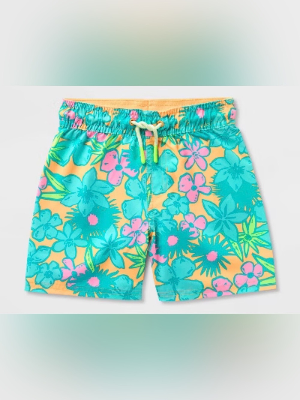 Toddler Boys Floral Swim Shorts in Turquoise & Orange